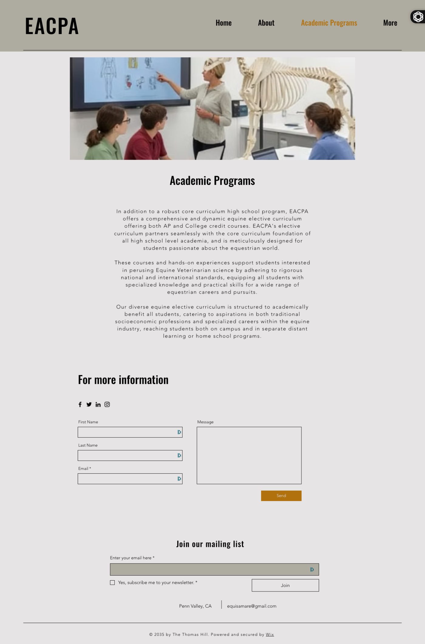 Equis Amare College Prep programs, before Prosperity Syndicate Equis Amare College Prep original website programs page before the Prosperity Syndicate rebuild