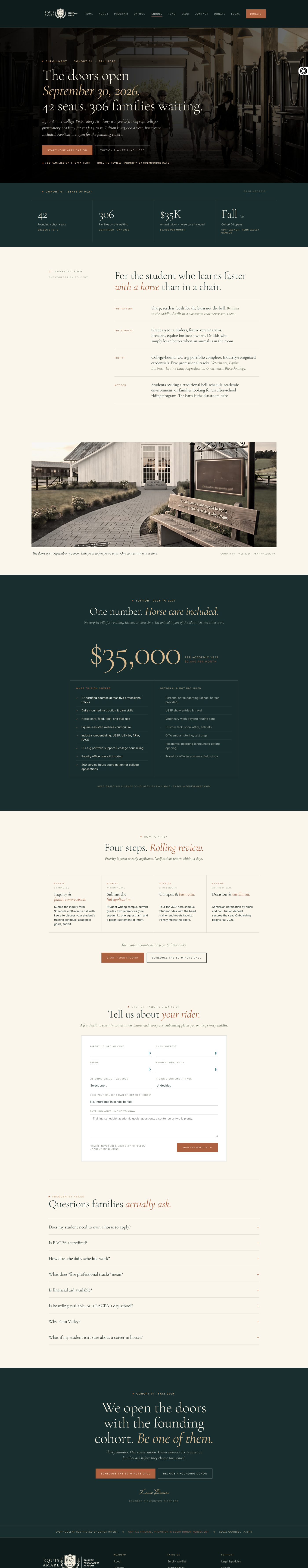 Equis Amare College Prep enrollment page by Prosperity Syndicate Prosperity Syndicate website redesign for Equis Amare College Preparatory Academy, new enrollment and waitlist page